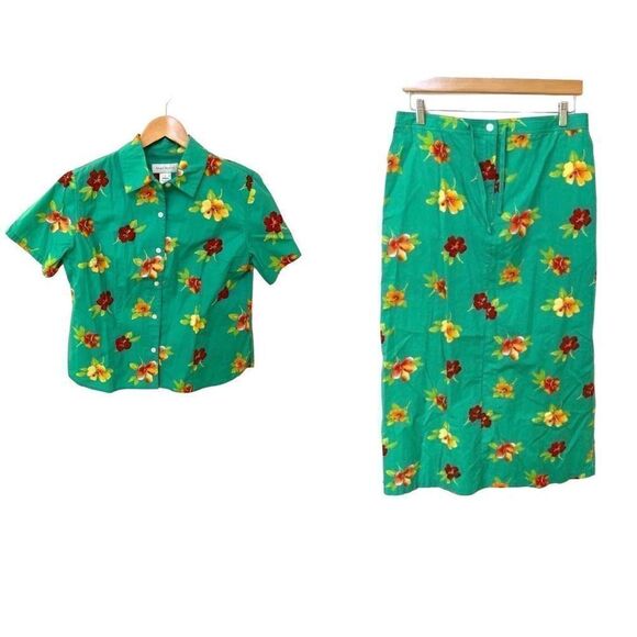 NWT Vintage Susan Bristol Hawaiian Shirt & Maxi Skirt Set Tropical Summer L - Picture 1 of 9